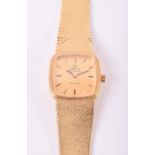 An Omega De Ville 18ct yellow gold ladies automatic wristwatch the square rounded gilt dial with