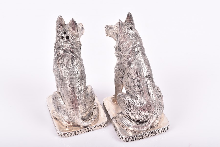 A pair of novelty white metal salt and pepper shakers in the form of seated German Shepherd dogs, - Image 2 of 5