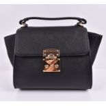 Tru Trussardi handbag in black the small handbag crafted in textured Italian leather features a gold