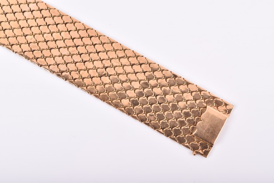 A Continental 18ct yellow, white, and rose gold articulated bracelet of geometric design, with - Image 7 of 7