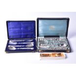 Two cased French silver hors d'oeuvre sets post 1838 hallmarks, each comprising two pierced