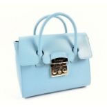 Furla Metropolis Handbag in turchese  the mini cross-body bag in textured leather, the polished