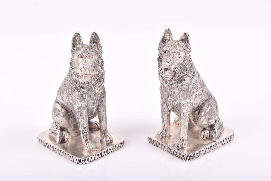 A pair of novelty white metal salt and pepper shakers in the form of seated German Shepherd dogs, - Image 3 of 5