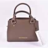 Tru Trussardi handbag in brown the small handbag crafted in textured Italian leather features a gold