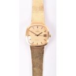 An Omega De Ville 18ct yellow gold automatic wristwatch the square rounded gilt dial with baton hour