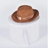 A Christian Dior straw trilby hat with cream leather trimmed band, in original Dior hat box.