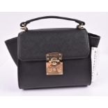 Tru Trussardi handbag in black the small handbag crafted in textured Italian leather features a gold