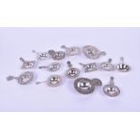 Eleven silver tea strainers Dutch and mostly 19th / 20th century, some decorated with swirling
