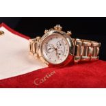 A Cartier Pasha 18ct yellow gold chronograph wristwatch the circular white dial with luminous hour