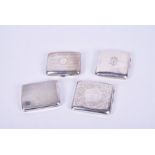 Four early 20th century silver cigarette cases all made in Birmingham, one of plain design with