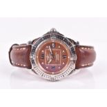 A Breitling stainless steel ladies chronometer wristwatch the bronzed dial with large Roman numerals