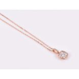 An 18ct rose gold and diamond pendant the squared mount pave-set with round-cut diamonds,