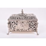 A mid 19th century Continental silver casket probably German, c. 1850, with pierced c scroll foliage