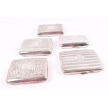 Five early 20th century silver cigarette cases to include one Birmingham, 1948 by John Rose, with