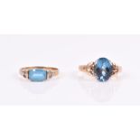 A 9ct yellow gold and blue topaz ring set with an oval-cut faceted topaz, size O 1/2, together