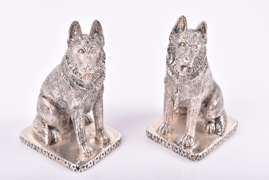 A pair of novelty white metal salt and pepper shakers in the form of seated German Shepherd dogs, - Image 5 of 5