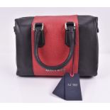 Armani Jeans handbag in nero and tango red the faux leather is adorned with snake skin style