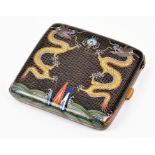 A Japanese Meiji period cloisonne enamelled cigarette case decorated with dragons on a black ground,