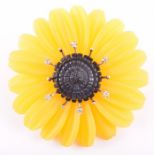 A 20th century Brooch, possibly by Erwin Paltscho in the form of a sunflower,  with yellow