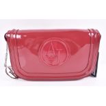 Armani Jeans patent handbag in burgundy  the Bordeaux bag features a large applied AJ mark to the