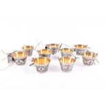 A group of nine Russian silver gilt and niello bucket strainers each marked with 875 hammer and