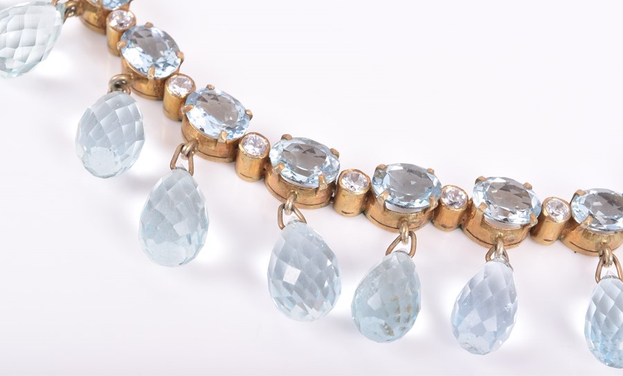 A silver gilt and aquamarine necklace the riviere-style necklace with mixed oval-cut aquamarines - Image 2 of 4