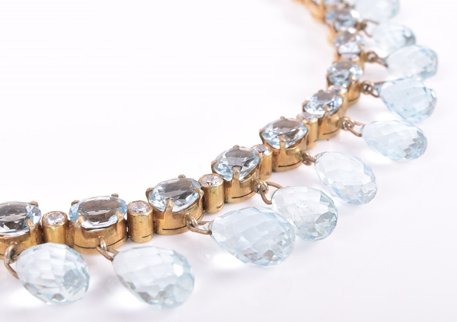 A silver gilt and aquamarine necklace the riviere-style necklace with mixed oval-cut aquamarines - Image 3 of 4