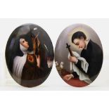 Zwei ovale Bildplatten. Über Linienvordruck bunt gemalte Darstellungen der hl. Theresa von Avila