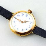 Damentaschen- als -armbanduhr. 585/000 GG, Rückdeckel mit floral dekorierter, ungravierter