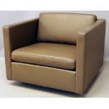 Pfister, Charles (1939 USA 1990) Pfister Lounge-Chair. Gepolsterter Sessel, bezogen mit grau-braunem