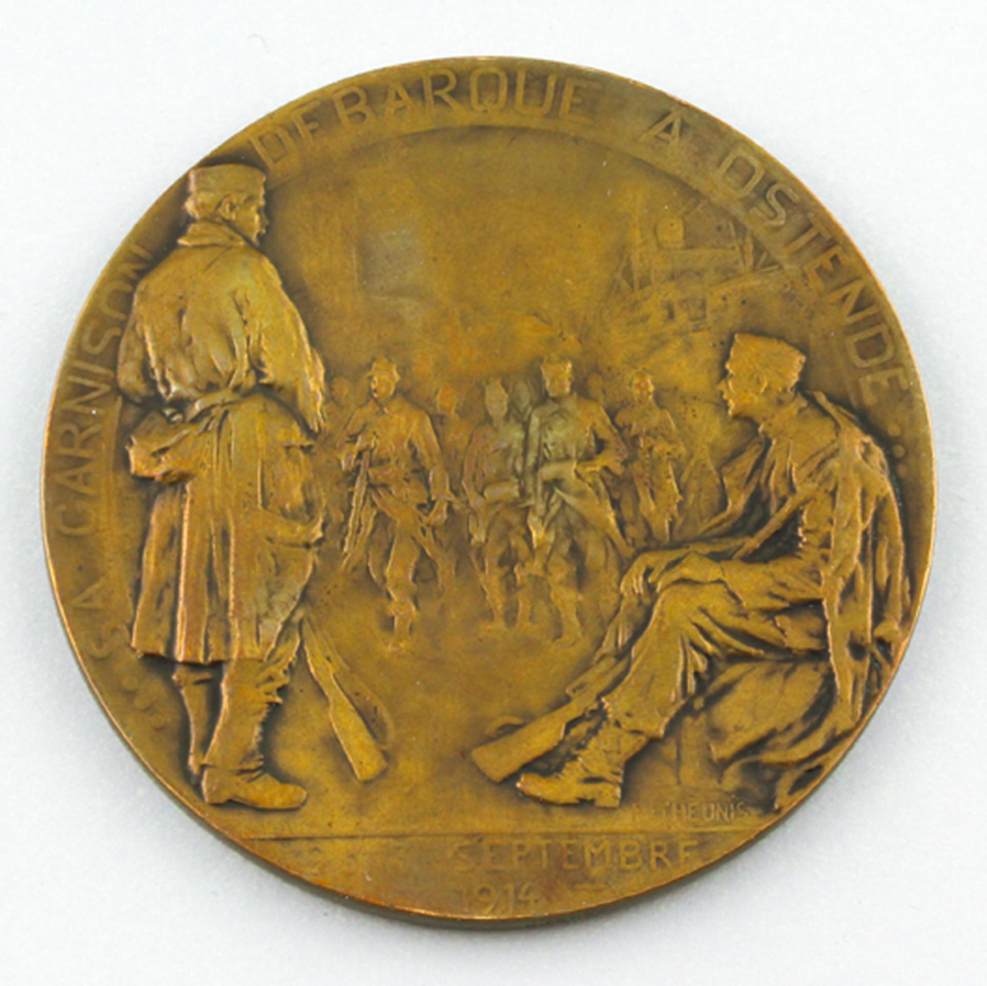 Theunis, Pierre (1883 Antwerpen - Schaarbeck 1950) Bronzemedaille "Namur 1914", beidseitig re. u.