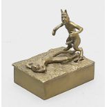 Erotische Wiener Bronze "Teufel mit Mädchen".Bronze. Über Knopfdruck bewegliche Teufelsfigur.