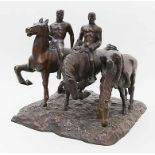Monogrammist "P" (30er Jahre)Skulptur "Heroische Reitergruppe". Bronze mit brauner Patina. An der