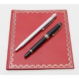 Kugelschreiber "Santos", Cartier und Füllfederhalter, Montblanc.Edelstahl bzw. schwarzer Lack. 750/