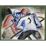 Kohler, Alfred (1916 Schwabach 1984)Eishockeyspieler. Aquarell/Papier, li. u. sign. Ca. 50x 65 cm.