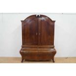 Dutch Mahogany Louis XVI curved cabinet with 2 doors and 3 drawers trimmed with bronze fittings,