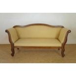 A mahogany 2-seat bench with yellow upholstery, 19th century Mahonie tweezitsbank bekleed met gele