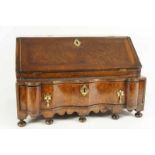 Walnut/ fruitwood table bureau, with fall front opening to reveal a fitted interior with drawers and