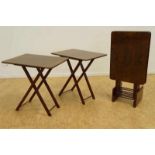 Partly walnut picnicset with 4 tables in stand, h. 88 cm. Deels noten picknick-set met 4 tafels in