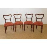 Serie van 4 mahonie stoelen met oranje stof, Engeland 19e eeuw Set of 4 mahogany chairs with