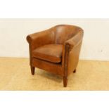 Clubfauteuil bekleed met bruin schapenleer