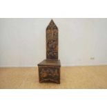 Deels polychroom houten Bisschopsstoel met decor van Heiligen, h. 146 cm. Multy colord wooden