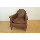 Clubfauteuil met bruin leer bekleed, gemerkt Poltrona Frau, Italie.