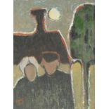 Andrez (pseudoniem André Zentveld geb. 1933) 'Ouder paar voor hun huisje' paneel, gesign. l.o., '05,