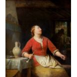 Ferdinand de Braekeleer (1792-1883) Vrouw in een herberg paneel, gesign. l.o., 1870, verso oud
