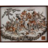 China, porseleinen plaquette, 20e eeuw, met 'melk-en-bloed' decor van onsterfelijken op de berg.