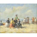 P. Renard (20e eeuw) Figuren op het strand paneel, 20 x 26 cm. [1]