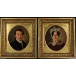 Paar ovale portretten geschilderd op paneel, vroeg 19e eeuw; Echtpaar Francois Frederik Blussé (