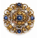 Frankrijk, 18krt. gouden ronde broche, Napoleon III, gezet met oud slijpsel diamanten en cabochon