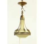 Gebronsd koperen hanglamp met beige glazen kap h. 40 cm. [1]